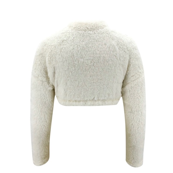 NWT White Cropped Two Piece Sherpa Lounge Set - Picture 4 of 6